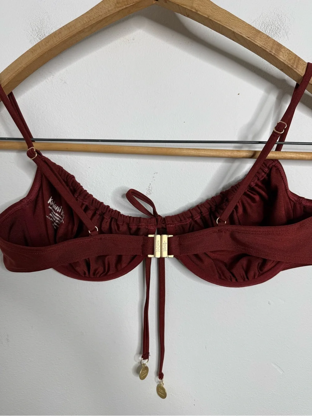 KULANI KINIS Sweet Cinnamon Brown Ruched Underwire Bikini Top XL Sexy Retro